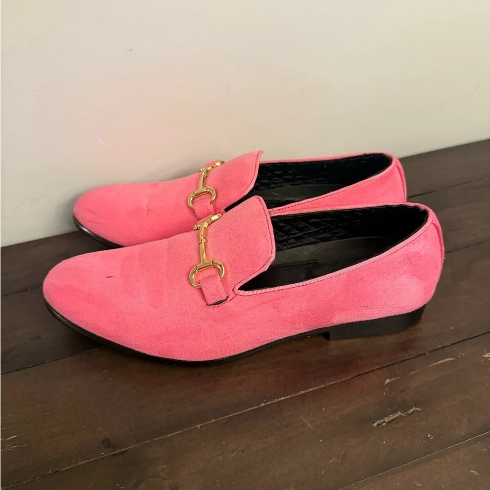 Amali Pink Suede Loafers Men’s Size 11 Gold Bit Slip On Dress Shoes Prom Wedding